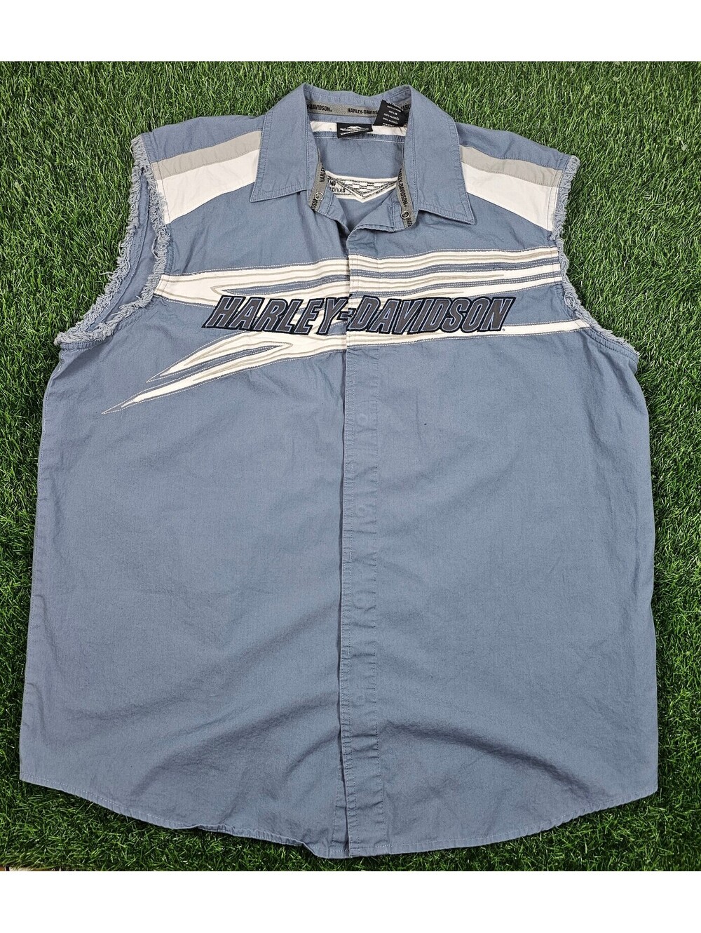 Harley Davidson sleeveless button front work shirt blue size XL